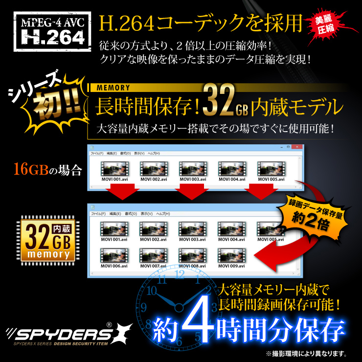 メモリ32GB内蔵でたっぷり4時間分保存