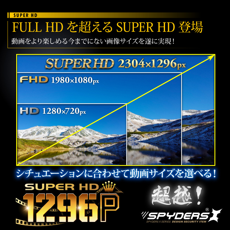 FULL HDを超える高画質スパイカメラが登場。シチュエーションに合わせて動画サイズを選べる。